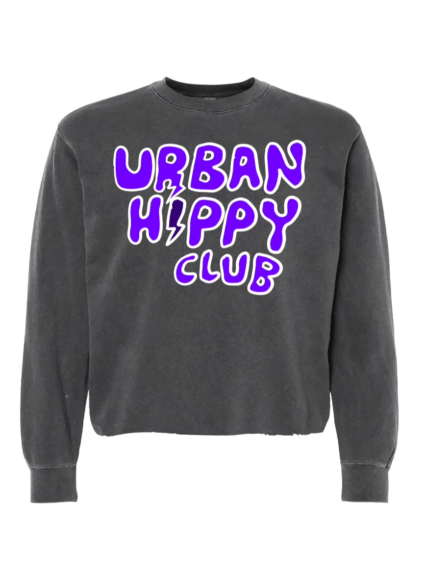 Cropped Reality Sweatshirt-Purple/Faded Black